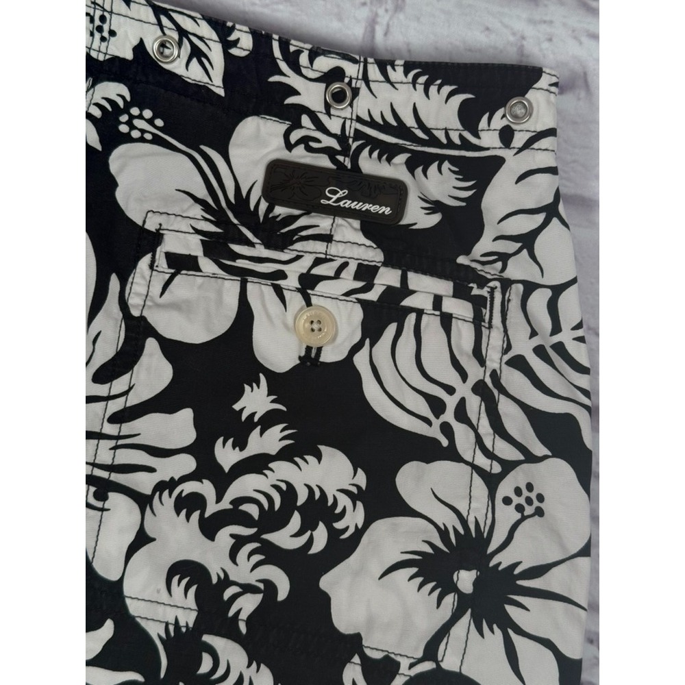 Lauren Ralph Lauren Hawaiian Floral Capri Pants Womens Sz 10 Black White